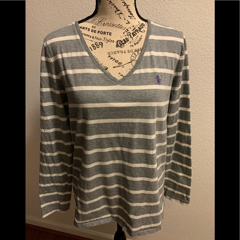 Ralph Lauren Gray & White Striped Long Sleeve